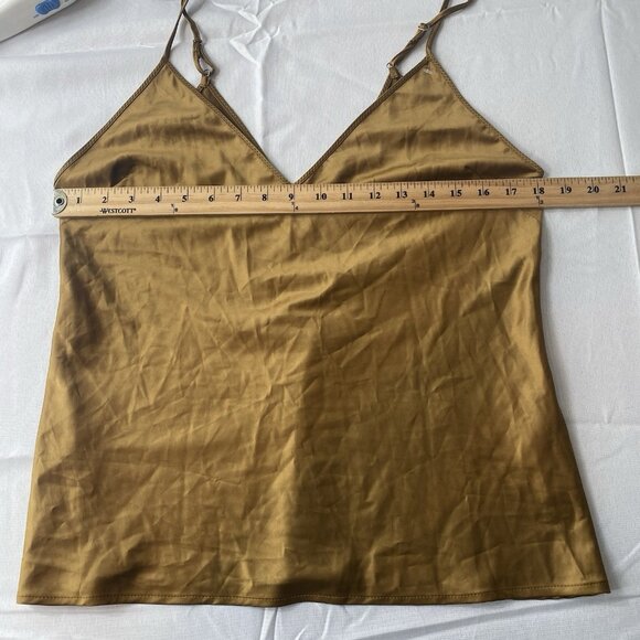 Zara Women’s Size Large Gold Brown Satin Tank Top V-Neck Camisole - Picture 4 of 11